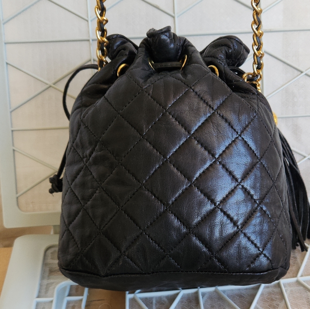 Black Quilted Crossbody Bag with Gold Chain - Picture 7 of 10